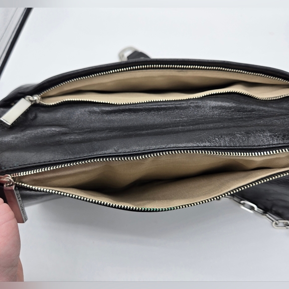 Tory Burch black leather Reva clutch bag like new! EUC! Silver tone hardware. - Picture 8 of 10